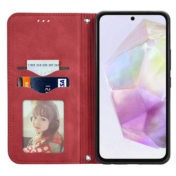 Retro Magnetiskt Läder Skal med Hudkänsla Red For Samsung Galaxy A35 5G