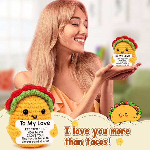 Pojkvän Jag Älskar Dig Presenter till Honom Henne Flickvän Fru Make Födelsedag Unika Presentidéer, Handgjord Virkad Positiv Taco Par Jubileum