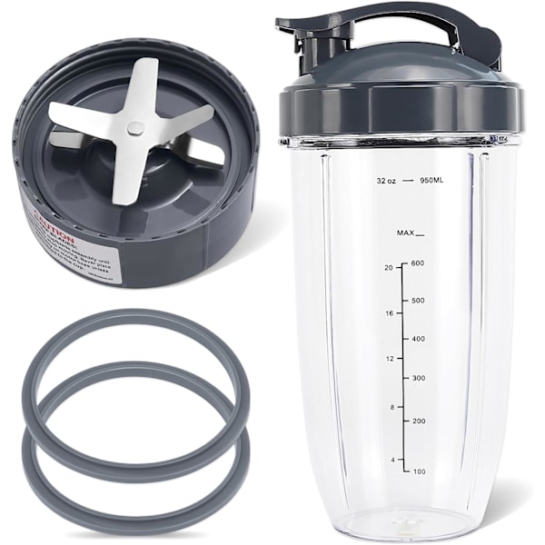 5 Dele Blender Reservedele Ekstraktorblad og 950 ml Kop til NutriBullet 600w & 900w Serien, Inklusive 1 Flip-Top To-Go Låg og 2 Gummitætninger