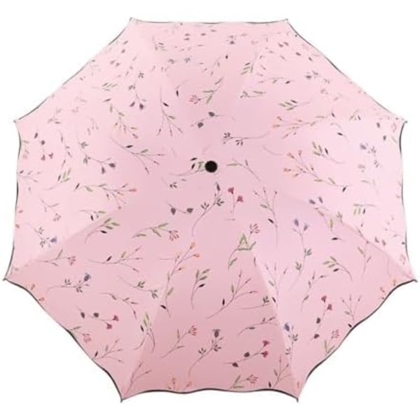 Foldbar Solskærm, Bærbar UV-beskyttende Paraply Dame Blomster Solparasoller Vindtæt Stærk Kompakt Paraply Sommer UPF 50 pink