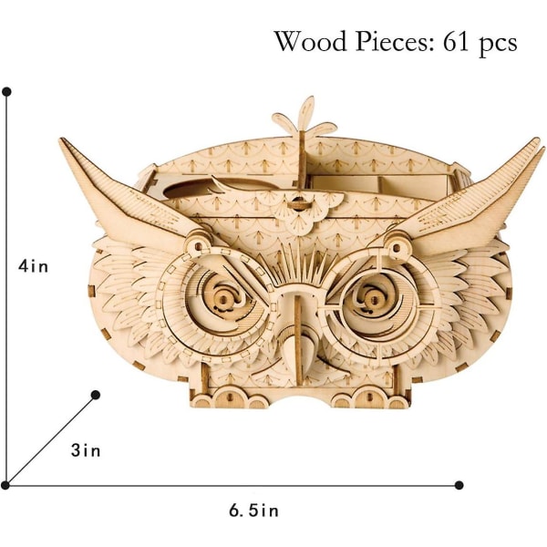 Ugle Opbevaringsboks 3D Puslespil Træmodel, Modelbygning for Voksne at Bygge, Hjemmekontor Dekoration Julegaveidé TG405