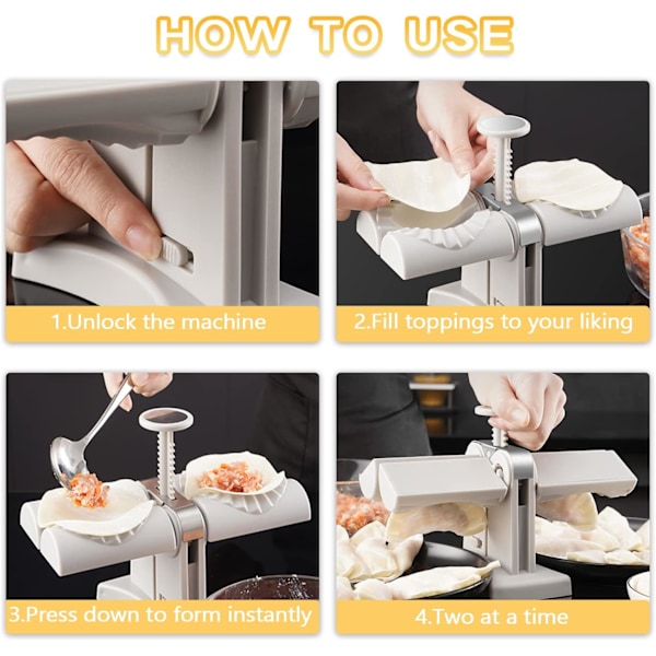 Automatisk Dumpling Maker, Dubbelhuvud Dumpling Press Maskin Form, Rostfritt Stål Köksredskap för Dumpling Tillverkning, Gör Två Åt Gången