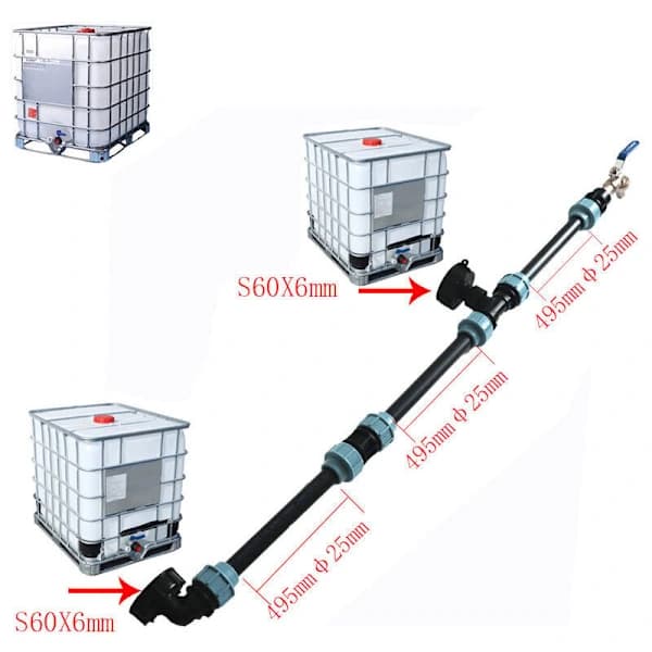IBC-tilslutningssæt S60 x 6 IBC til 3 IBC-tanke side om side / regnvandstank med 3/4 havehane, TH