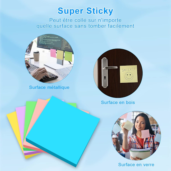 500 st Självhäftande Memolappar Set Färger Super Sticky Notes Pastell 76mm X 76mm Kontorsmaterial Skrivmaterial för Studier