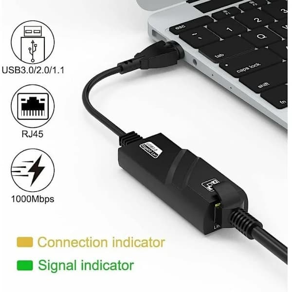 Ethernet USB -sovitin, USB 3.0 - RJ45 Ethernet -sovitin, LAN 1000 MBPS -sovitinverkko, yhteensopiva Windows 10/8.1:n kanssa, TH