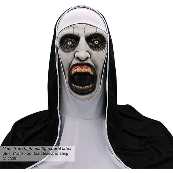 Halloween Nun Horror Mask, Halloween Nun Horror Mask Cosplay Scary Latex Masks with Headscarf Full Face Helmet Halloween Party Props