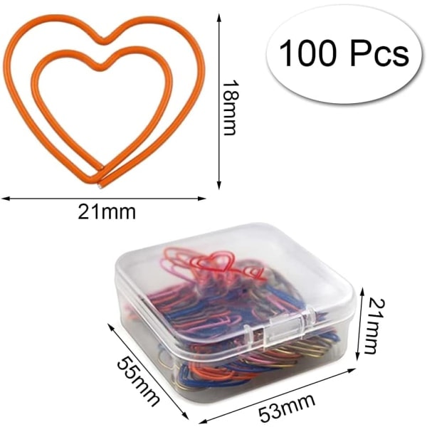 100 hjerteformede papirclips metalclips søde papirclips elev bogmærke