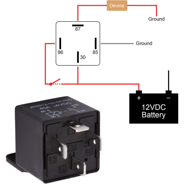 4-Pins Bilrelæ 40 Amp Spst 12v, Model Nr.: JD2912-1H-12VDC 40A