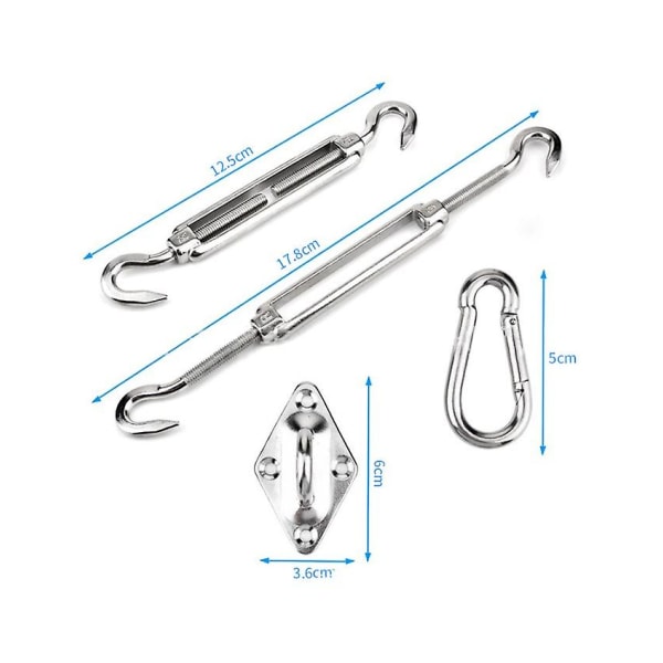 44 st Shade Sail Fixering Kit, Rostfritt Shade Sail Fixering Montering Kit, Hårdvara Fixering Tillbehör Kit för Fyrkantiga Rektangulära och Triangulära Markiser