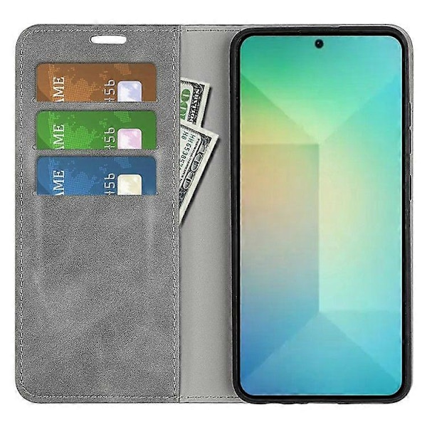 Telefoncover til Samsung Galaxy S25, Læder Wallet Cover med Hud-Touch Grey