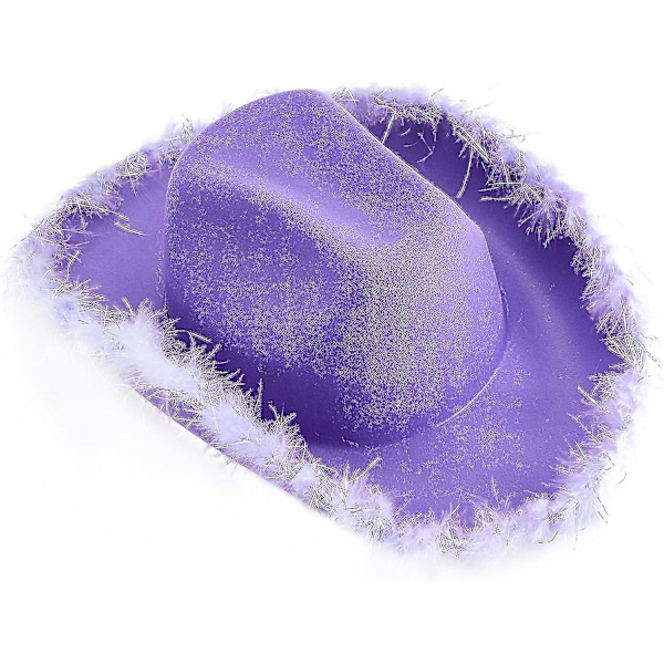 Vintage cowboyhat til kvinder med fluffy fjer og bred skygge - Western disco cowboyhat til kvinder - Bottom-yuyu