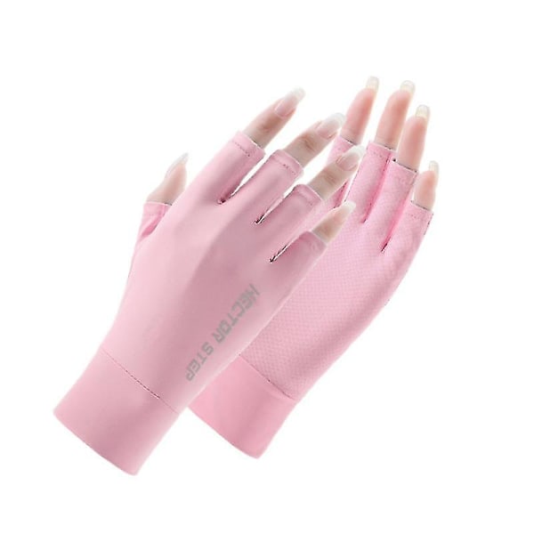 UPF 50+ Fingerless Sun Gloves for UV Protection Hand Cover for Women Fishing, Driving, Cycling & Hiking，pink M