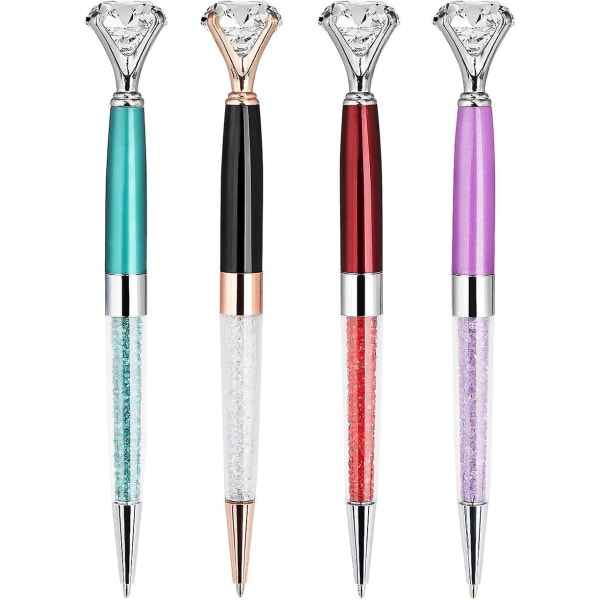 4 Pieces(black, Dark Red, Purple, Peacock Blue) Diamond Ballpoint Pens Metal Crystal Pen For School Office Supplies, Black Ink