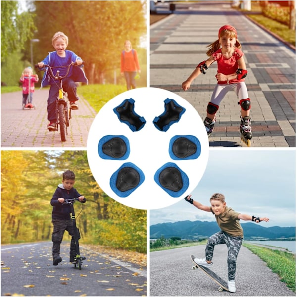 Skate-skydd för barn 6 st Justerbara knäskydd armbågsskydd handledsskydd skyddsutrustning set för cykling rullskridskoåkning sparkcykel Blue