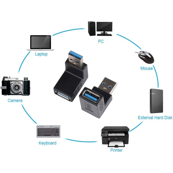 Sort 4 stk. USB 3.0 Adapter 90 Grader 4 stk. Vinklede USB Han til