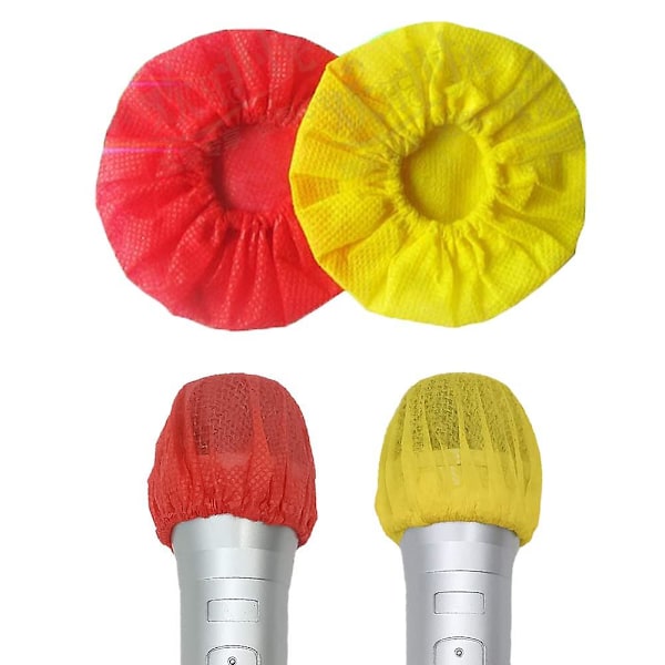 100 stk Mikrofonhygienedeksler, Ikke-vevd Håndholdt Mikrofondeksel Vindskjerm Beskyttelseshette - Red Yellow