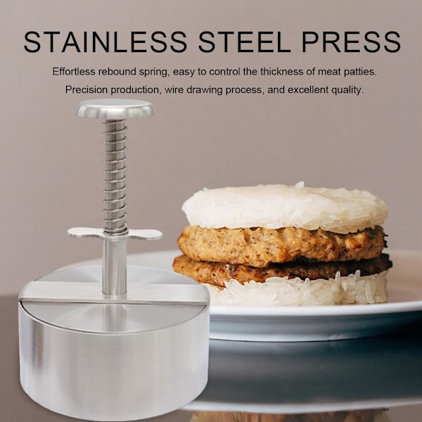 Justerbar Burgerpress Hamburgare Patty Maker med Fjäderknapp, Rostfritt Stål Non-Stick Fylld Hamburgare Press Maker 10cm