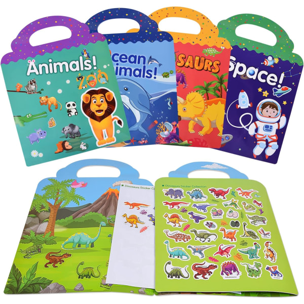 Klistermärkebok, 4-pack återanvändbara dekalböcker för barn, hav