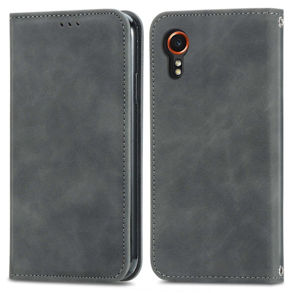 Retro Magnetiskt Läder Skal med Hudkänsla Gray For Samsung Galaxy XCover 7