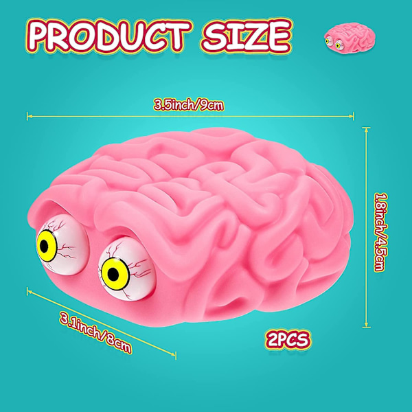 2 Stk. Hjerne Stressball Øye Fidget Splat Leke Stress og Angst Lindringsball Anti-Angst Fokuserende Fidget Leker Morsom Halloween Leke for Tenåringer og Voksne
