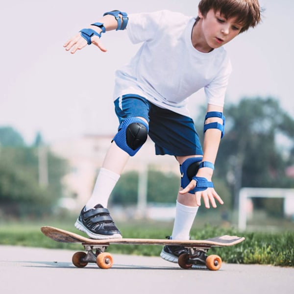 Skate-skydd för barn 6 st Justerbara knäskydd armbågsskydd handledsskydd skyddsutrustning set för cykling rullskridskoåkning sparkcykel Blue