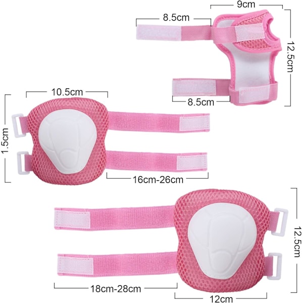 Skate-skydd för barn 6 st Justerbara knäskydd armbågsskydd handledsskydd skyddsutrustning set för cykling rullskridskoåkning sparkcykel Pink