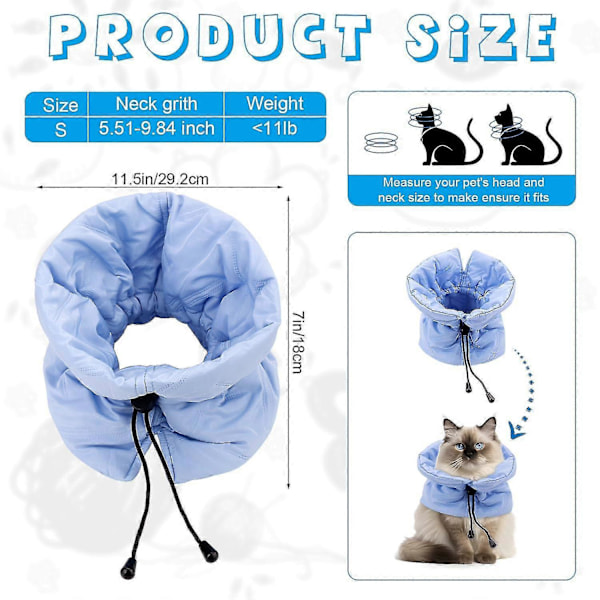 Återhämtningskrage för Katter, Mjuk Justerbar Kattkonkrage, Skyddande Halskrage för Katter och Kattungar Efter Operation, Förhindrar Slickande av Sår S - Neck Girth 14-25 cm