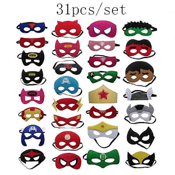 Tecknad Superhjälte Cosplay Mask Halloweenfest Vuxen Utklädnad Kostym Mask Barn Födelsedagsfest Superhjälte Favör Gåvor 31PCS