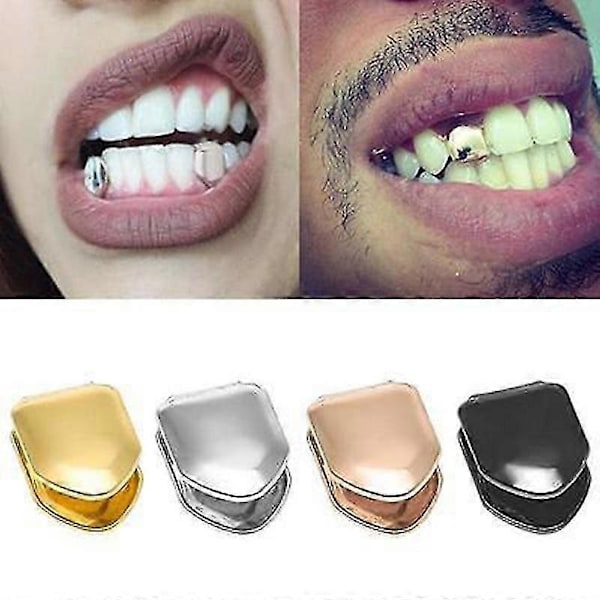 2kpl Kuuma kullattu Hip Hop Yksittäinen Hammas Kansi Yläosa Alaosa Grill Kullattu Hammas Kansi Cosplay Miehet Hip Hop Torahampaat Silver