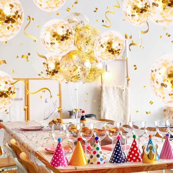 100 kappaletta kultaisia konfetti-ilmapalloja, lateksi-konfetti-ilmapalloja, kultaisia juhlailmapalloja syntymäpäiväjuhliin, häihin, kihlajaisiin, vuosipäiviin, vauvakutsuihin ja valmistujaisiin