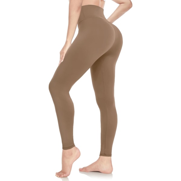 Leggings til kvinder, bløde leggings med høj talje og mavekontrol, sports træningscenter løbe yoga bukser Mocha L to XL