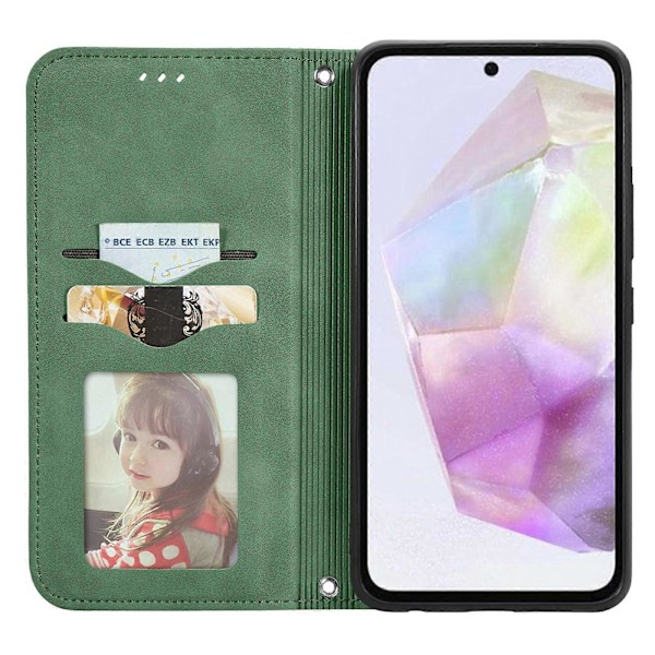 Retro Magnetiskt Läder Skal med Hudkänsla Green For Samsung Galaxy A35 5G