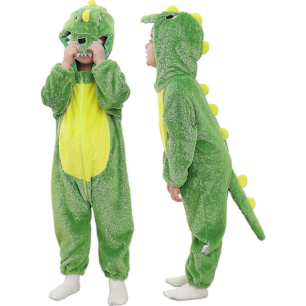 Tonwhar Spädbarn Tiger Dinosaurie Djur Maskeradkostym Hooded Romper Jumpsuit Green Dinosaur 80
