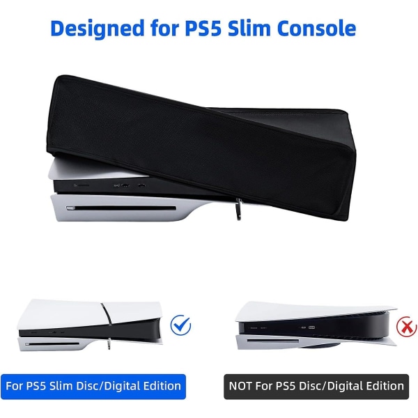 PS5 Slim -pölysuoja, naarmuuntumaton suojakotelo PS5 Slim -pelikonsolille - musta