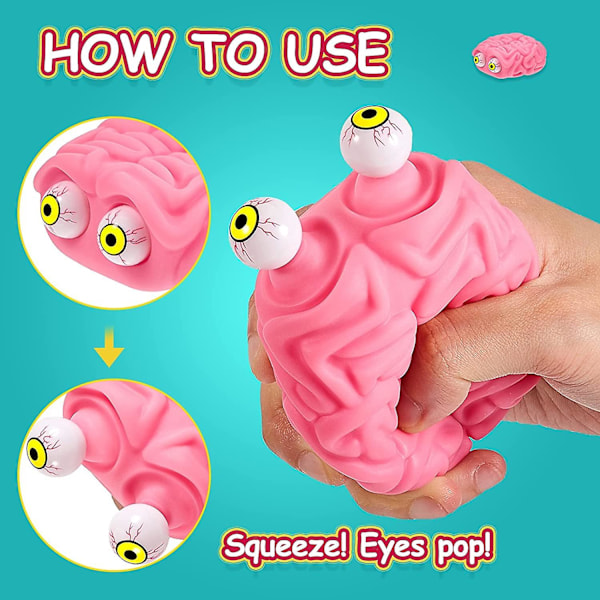 2 Stk. Hjerne Stressball Øye Fidget Splat Leke Stress og Angst Lindringsball Anti-Angst Fokuserende Fidget Leker Morsom Halloween Leke for Tenåringer og Voksne