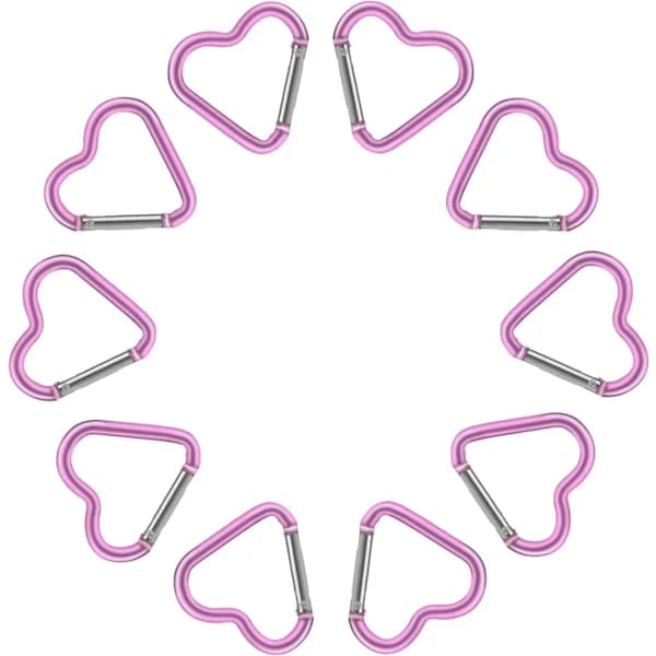 10 rosa hjerteformede karabinkroker, hjerteformet nøkkelring karabinkrok