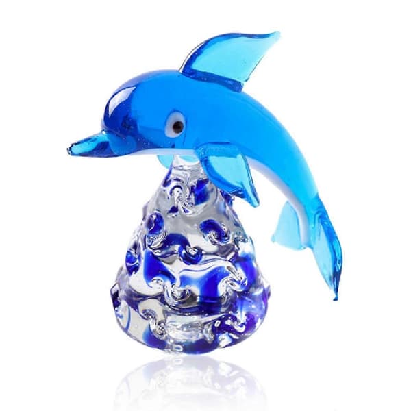 Blå Delfin Miniatyr Handblåst Glas Havsfisk Figurin Djur Staty Samlarobjekt Dekor Gåvor style3646