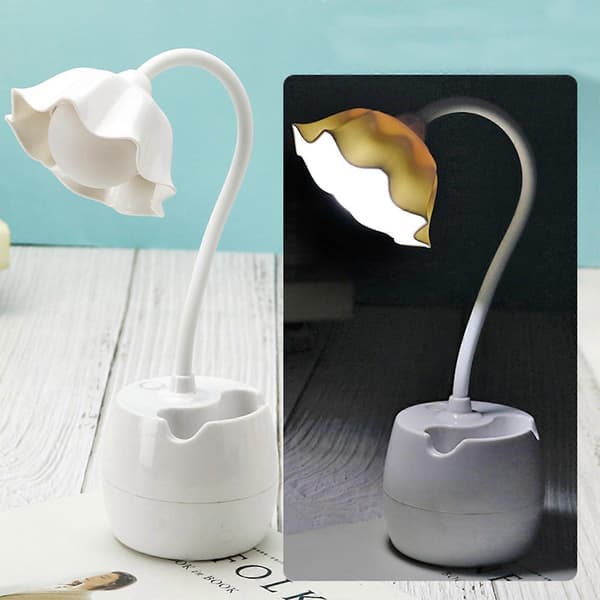 LED Øye-vennlig Blomst Pennholder Skrivebordslampe A1 White