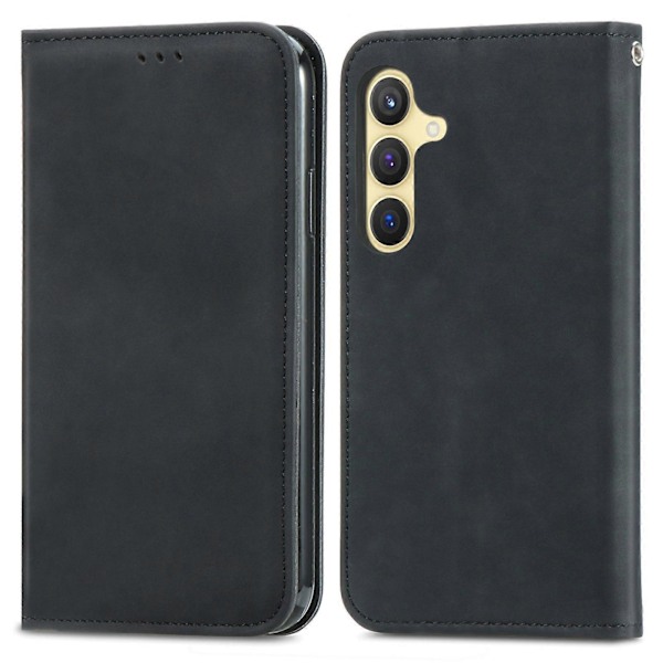 Retro Magnetiskt Läder Skal med Hudkänsla Black For Samsung Galaxy S25 5G