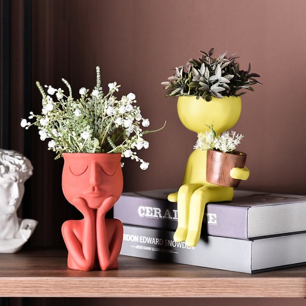 Sort Kreativ Nordisk Karakter Vase Sukkulente Planter Abstrakt Blomsterpot Ansigt Blomster Indendørs Vase