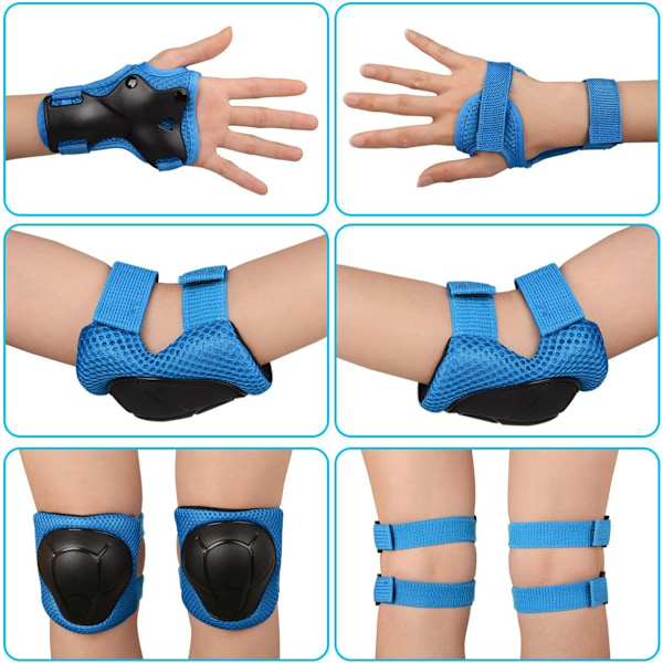 Skate-skydd för barn 6 st Justerbara knäskydd armbågsskydd handledsskydd skyddsutrustning set för cykling rullskridskoåkning sparkcykel Blue