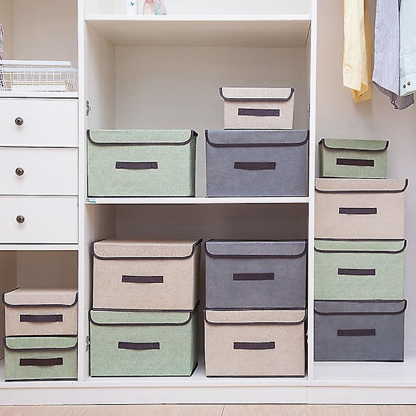 Foldbare Opbevaringskasser Opbevaringsbokse Med Låg Og Håndtag Opbevaring - Light Green - L