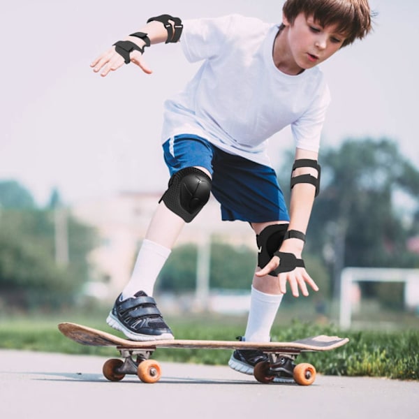 Skate-skydd för barn 6 st Justerbara knäskydd armbågsskydd handledsskydd skyddsutrustning set för cykling rullskridskoåkning sparkcykel Black
