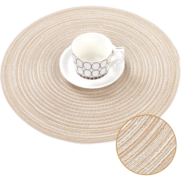 Pyöreät tablettien setti, 6 kpl, punotut kudotut tabletit, pestävät pöytätabletit, pyöreät lämmönkestävät pöytätabletit keittiöön ja ruokailuun Beige