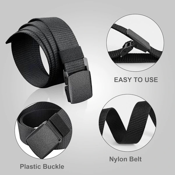 2 st Canvasbälten för män, lätt nylon canvasbälte, metallfritt justerbart arbetsbälte utan hål, plastbälte för snabb passage