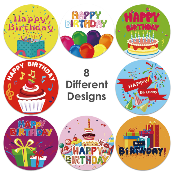 500 Round Happy Birthday StickersㄛColorful self-adhesive