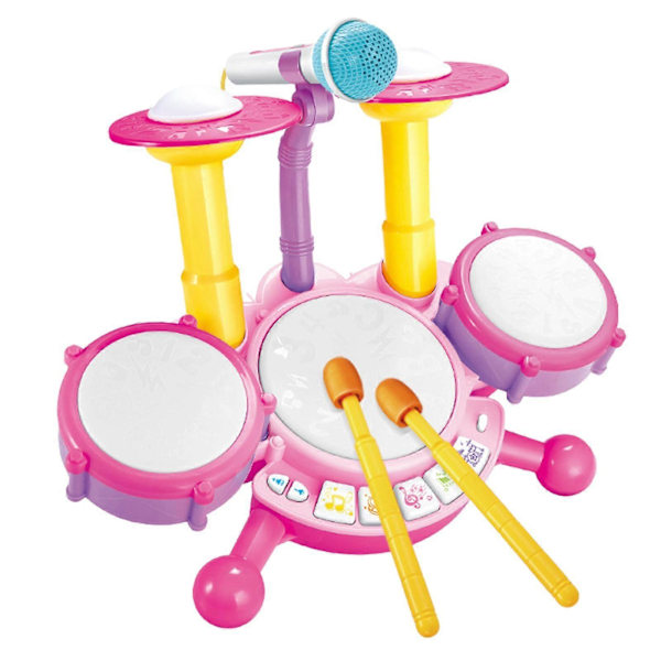 Børnetrommesæt med mikrofon, lysende baby læringslegetøj musikalsk babylegetøj til 6 til 12 måneder børn ferie Pink
