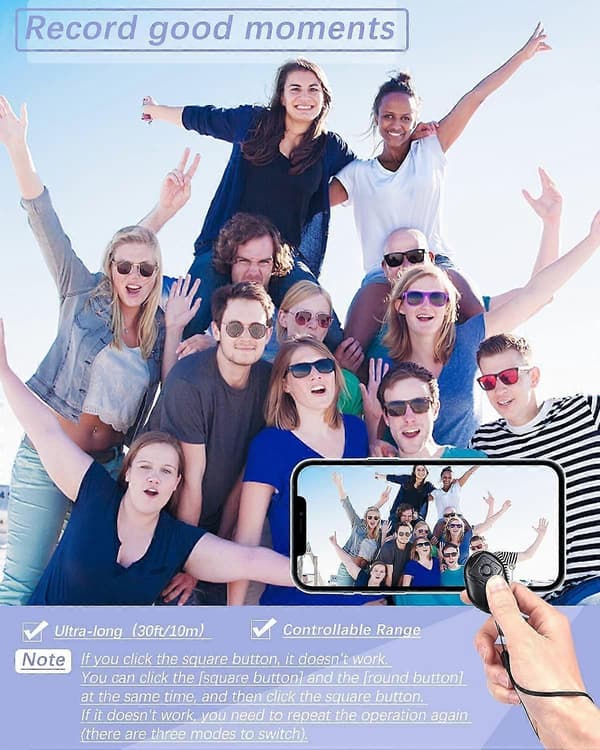 Bluetooth Fjernkontroll for iPhone & Android, TikTok Sidevender Spill/Pause Kamerautløser, 6 Knapper pink