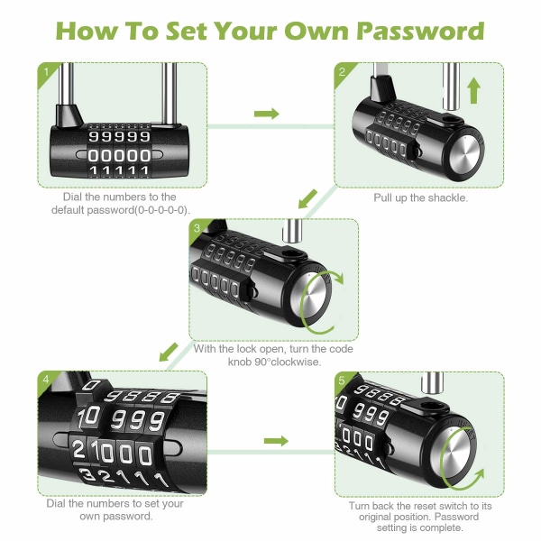 5-cifret PIN-hængelås Lang bøjle nulstiller hængelås