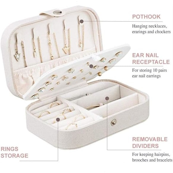 Smykkeskrin Lille Smykkeorganiser Rejsesmykkeetui Opbevaring til Kvinder Piger, Premium Kunstlæder Dobbelt Lag Smykkeskrin Organiser White